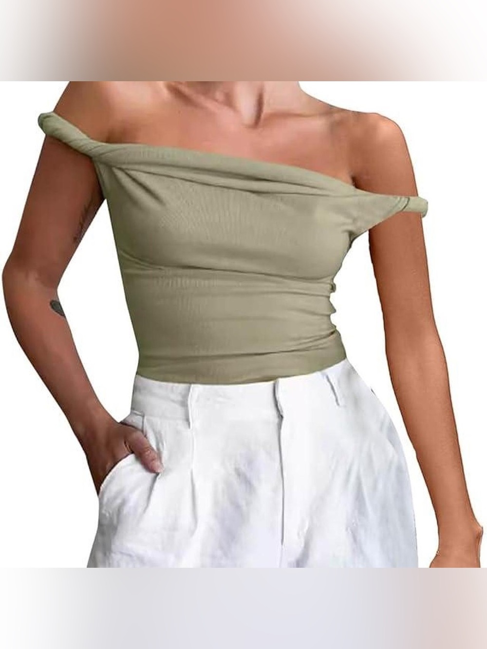 Cotton On Sage Green Twist Halter Crop Top